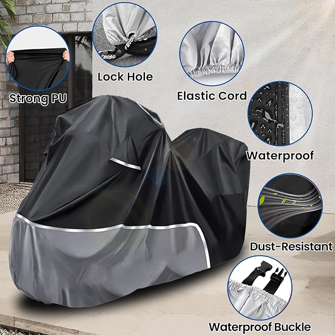 Motorcycle Cover Fit for Touring Models Harley Davidson Ultra Limited/Ultra Classic/Road King/Street/Road/Electra Glide Cover, 420D Oxford-Stoff Waterproof for Outdoor All Weather Protection