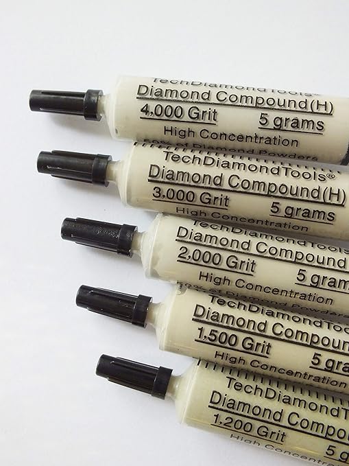 TechDiamondTools Diamond Polishing Compound Kit of 5 Polishing Paste USA Made 1200 1500 2000 3000 4000 Grit for Marble Glass Metal Rock Jewelry Resin Silver with High Concentration of Diamond Powder