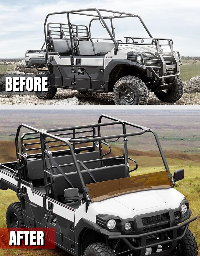 A & UTV PRO Front Dark Half Windshield for Kawasaki Mule Pro, Tinted Windshield for Kawasaki Mule Pro FXT DXT DX FX 2015-2025 Accessories