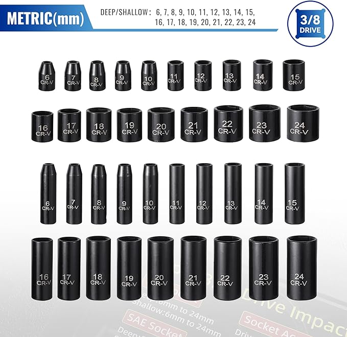 Reniteco 64 PCS 3/8" Drive Socket Set and 19 PCS 3/8'' Drive Extra Long Allen Hex Bit Socket Set