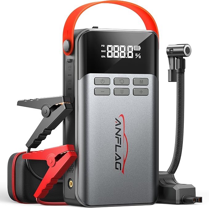 8-in-1 Car Jump Starter with Air Compressor, 5500A Jump Starter (All Gas 12L Diesel) with 150PSI Tire Inflator, 12V Jumper Starter Portable Jump Box with LCD Display,Flashlight (5500A)