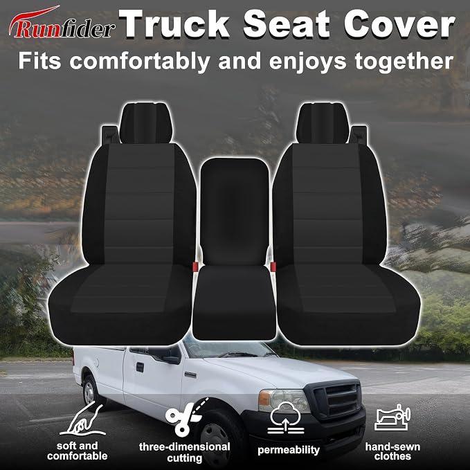 Custom 40/20/40 Split Bench Seat Covers for Ford F150 XL/Standard Cab 2004 2005 2006 2007 2008 Heavy Duty Cloth Protector Interior Accessories，Waterproof & Machine Washable - Black