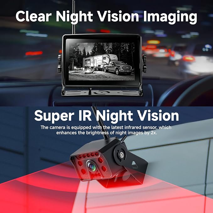 Wireless RV Backup Camera System 1080P HD 7'' Touch Screen Monitor | BSD Blind Spot Alert, 4 CH DVR Recording, IP69K Waterproof, IR Night Vision, Fit for Pre-Wired Furrion RV Trailer 5th Wheel