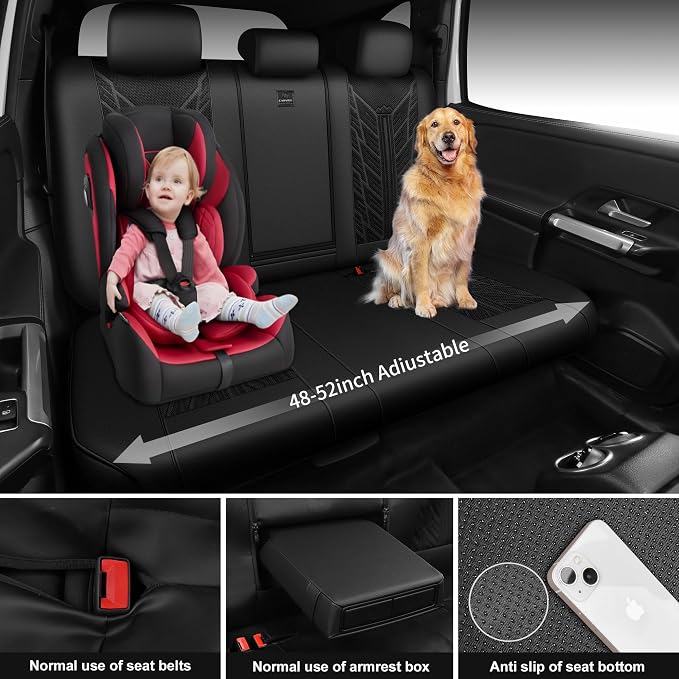 CAR PASS Leather Oxford Car Seat Covers Full Set,Heavy Duty Car Seat Covers Waterproof,Universal Fit for Trucks SUV Sedan Most Cars,Non-Slip,Armrest Airbag Compatible,All Black 3D Tyre Embossed