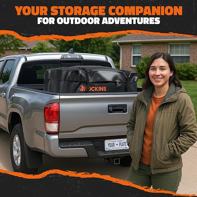 Mockins 30 CuFt Square Trailer Hitch Cargo Carrier Bag | 40"x40"x32" 500D PVC Weatherproof Cargo Bag for Hitch Carrier | Versatile Waterproof Truck Bed Storage Set w/Buckle Straps, Lock & Carry Bag