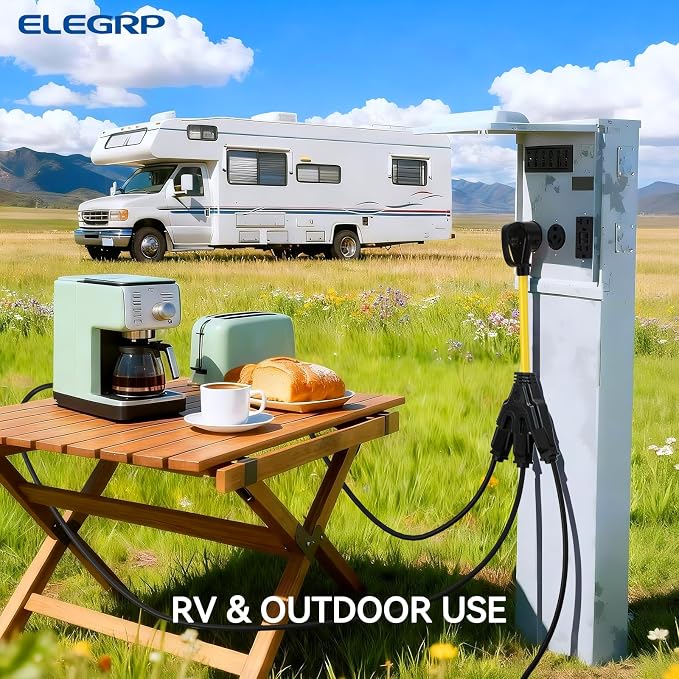 ELEGRP 30 Amp to 110 RV Adapter Plug, 3 Way Outlet Splitter, NEMA TT-30P to 3X5-15R/5-20R for Generator Camper Travel Trailer, 10AWG Heavy Duty STW with Grip Handles, UL Standard Compliant
