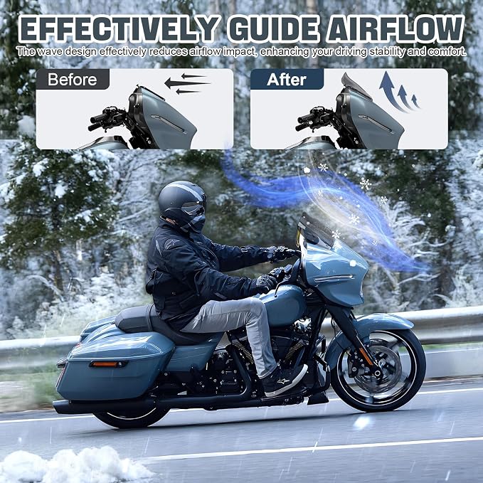 9" Motorcycle Windshield Accessories Fits Harley Touring 2023.5-Later Street Glide Models (Light Gray)
