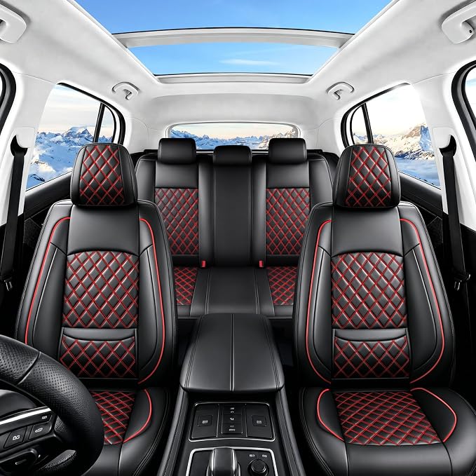 Fit Escape Car Seat Covers for Ford Escape 2001-2025 2026 - Luxury Leather, Anti-Slip, All-Weather, Waterproof & Breathable, Airbag Compatible, 2 Front Seats Only (Redline)