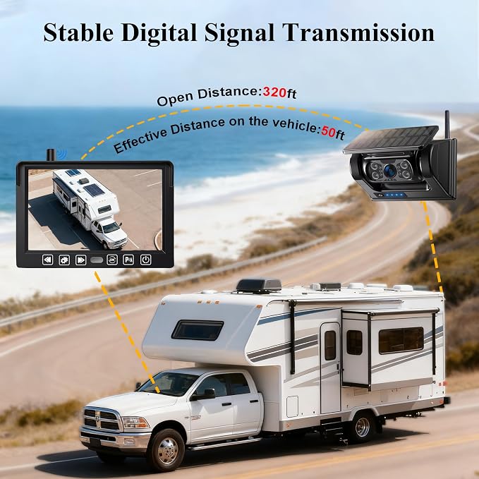 Magnetic Wireless Backup Camera, LASTBUS Solar Portable Truck Trailer Rear View Camera + 5" 1080P HD Monitor No Wiring Waterproof Night Vision Backup Camera System for Car RV Camper 5th Wheels