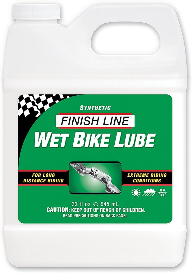 Finish Line Wet Bicycle Chain Lube – Long-Lasting Wet Style Lubricant for Road, Mountain, and Gravel Bikes – Reduces Friction and Repels Water- Shop Size – 32oz Bottle