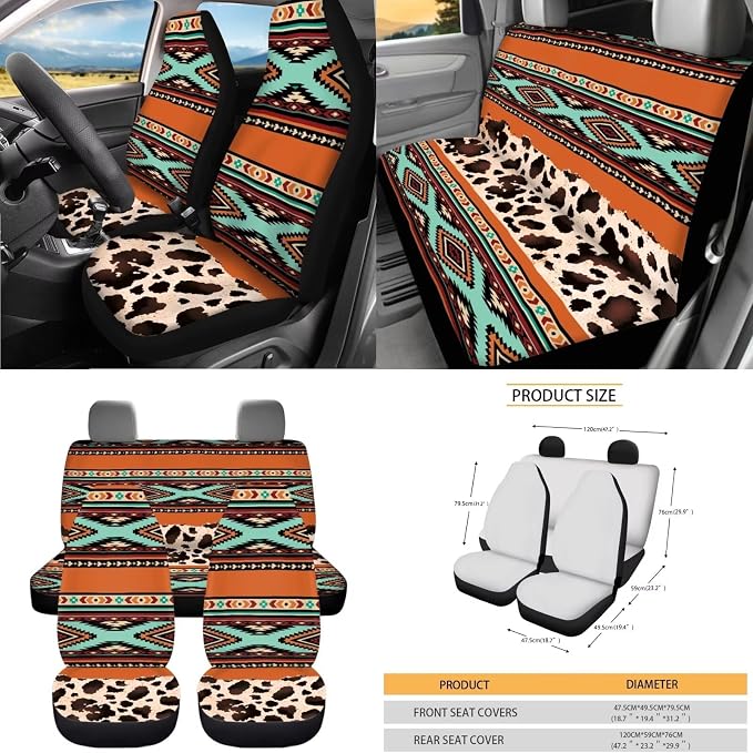 XYZCANDO Tribal Auto Interior Sets 15 PCS Car Seat Cover Set Steering Wheel Cover Seat Car Rear View Mirror Cover Belt Pads Cover Garbage Bag Storage Box Coasters Keychain for Sedans Van SUV