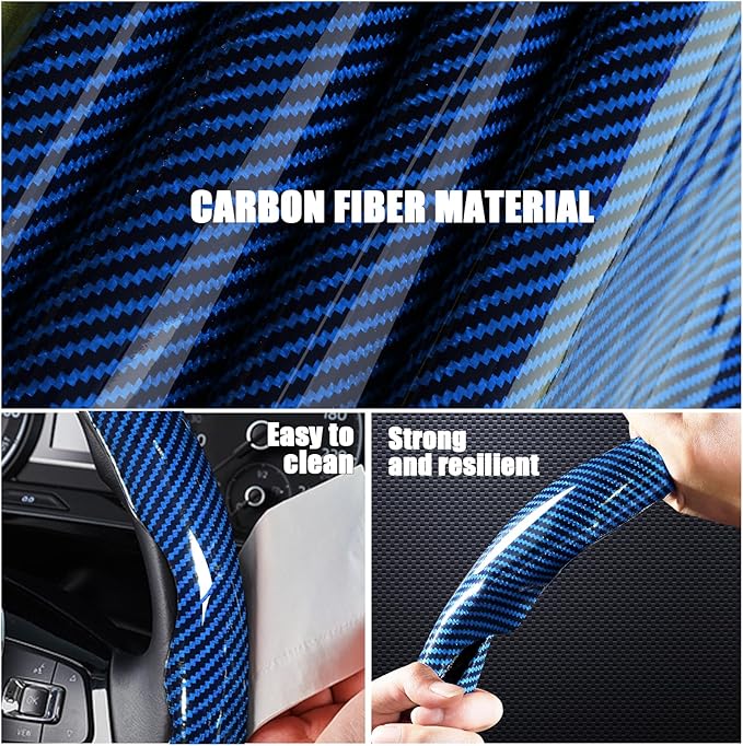 Carbon Fiber Steering Wheel Covers 3 Piece Clip on Steering Wheel Cover (Blue)