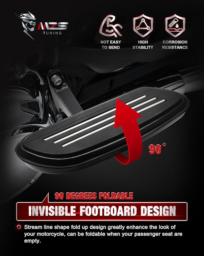 MZS Motorcycle Passenger Floorboards, 1993-2025 Touring Passenger Foot Pegs Rear Footboards Floor Boards Mount Bracket Kit Black Compatible with Road Glide King Electra Street Glide Ultra Limited