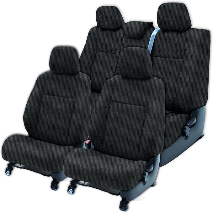 ESMING Custom Fit Seat Covers Compatible with Toyota Tacoma Crew Cab 2005 2006 2007 2008 2009 2010 2011 2012 2013 2014 2015 - Front & Rear Full Set for Non-Folding Passenger Seat - Black