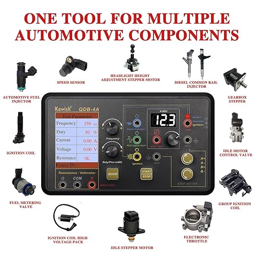 Automotive Ignition Coil Tester, Actuator Testers with Large LCD, All-in-One Spark Plug Tester, Coil Pack & Solenoid Testers, Injector & PWM Signal Generator, Stepper Motor Diagnostic Upgraded QDB3A