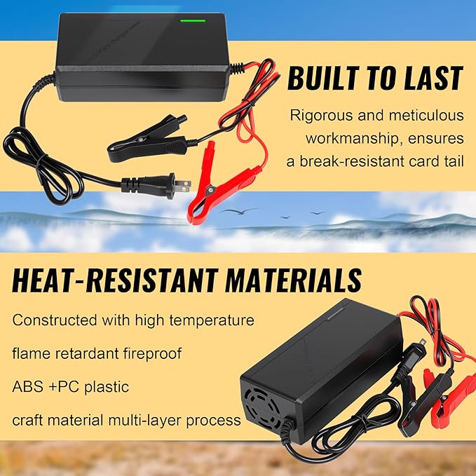 14.6V 10A LiFePO4 Battery Charger for 12V Lithium Iron Phosphate Batteries – Fast Charging, High Efficiency, LED Indicator, Durable Design with Overheat Protection