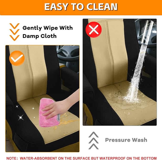 RV Seat Covers Compatible with Motorhome Captain Chairs, Driver & Passenger Leather and Neoprene Fabric Seat Covers, Black and Tan, 2pcs