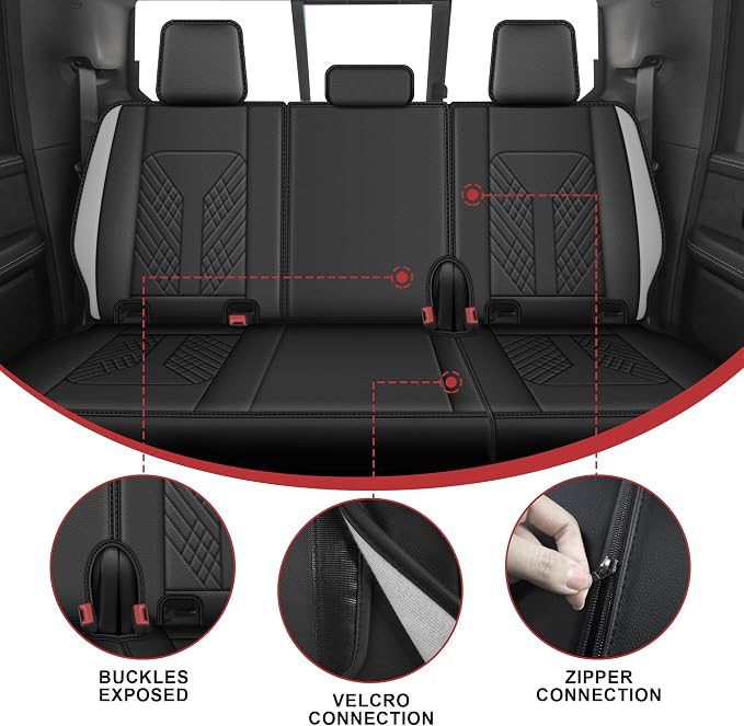 TTX for Dodge RAM 1500 2500 3500 2012-2025 2026 Seat Covers - Waterproof Faux Leather Seat Cushion Cover and Flat Bench(Full Set/Black&Light Grey)