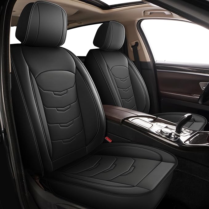 Seat Covers Fit for Lincoln MKS 2008-2019 Car Full Set Luxury Leather Waterproof Scratch-Resistant Protectors Automotive Seat Cushion with Airbag Compatible (5 Seats,Black)