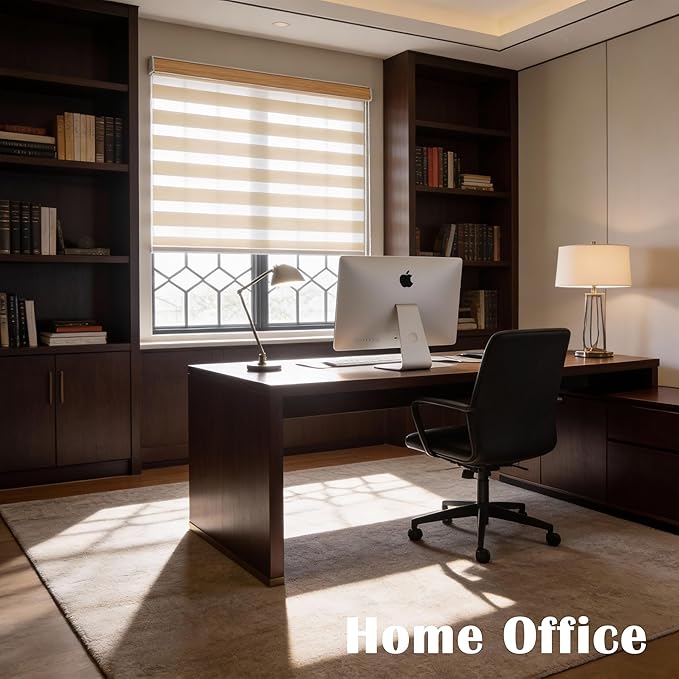 Window Blind Dual Layer Zebra Roller Light Filtering Sheer Shades Window Treatments Privacy Light Control for Day and Night(W28 x H72(Inch), Cream)