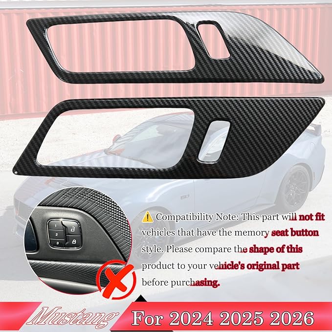 MUXEE Inner Door Handle Cover，for Ford Mustang 2024-2026 / Shelby GT350 2015-2020 / GT500 2020-2022，ABS Carbon Fiber Decal Interior Trim Cover Accessories (Without Memory seat Button Style)