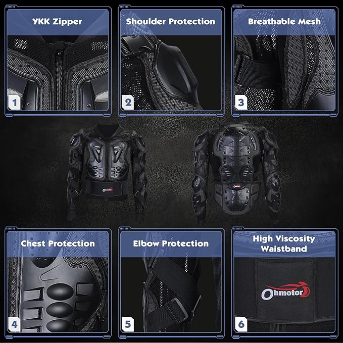 OHMOTOR Motorcycle Body Protective Jacket Armor Men, Motocross Riding Protective Gear,ATV Dirt Bike Chest Spine Protector