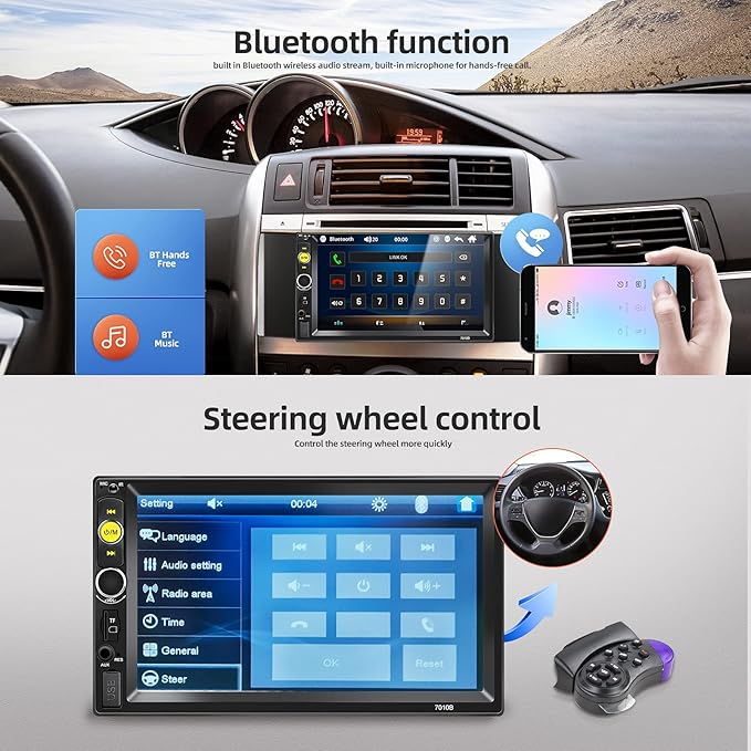 Double Din Bluetooth Car Stereo 7 inch HD Touch Screen Car Radio with Backup Camera Support Mirror Link for Android/iOS
