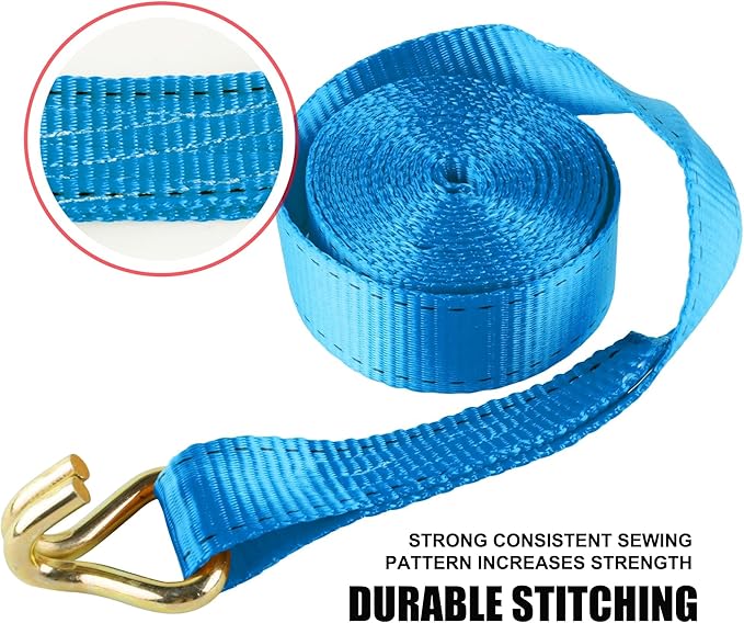 AWELCRAFT Ratchet Straps Heavy Duty 4 Pack,4500lbs Breaking Strength,1.5in×15ft Tie Down Ratcheting Strap with Padded Handles, Double J Hooks & Soft Loops for Motorcycle,Trailer & Trucks (Blue)