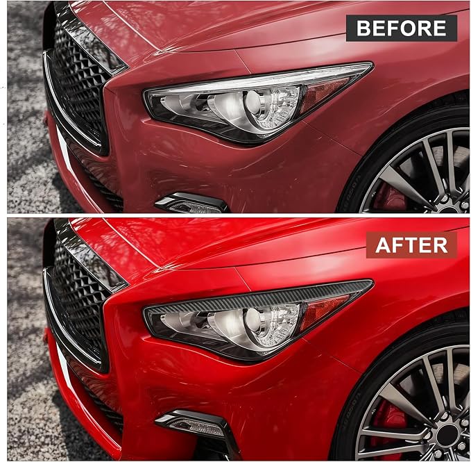 Real Carbon Fiber Headlight Eyebrows Eyelid Trim Compatible with Infiniti Q50 2014-2024, Exterior Decor Sticker Accessories