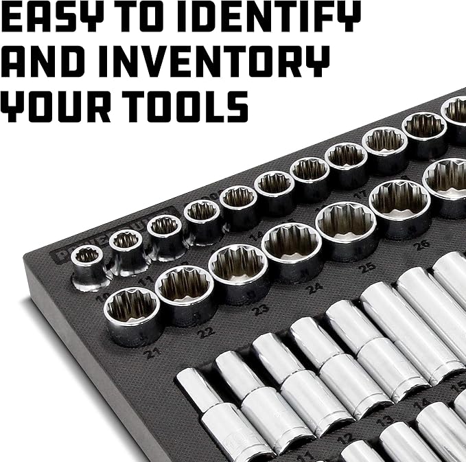 Powerbuilt Master Socket 69 Piece Set, 1/2 Drive, SAE and Metric, 6 and 12 Point, Deep Sockets, Extension Bars, Ratchet - 949006