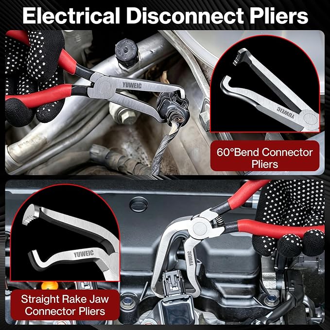 10 PCS Electrical Disconnect Pliers Fuel Line Disconnect Tool Kit, Hose Clamp Pliers Set with Snap Ring Pliers, Trim Removal Tools, Hose Removal Tool for Auto Repair