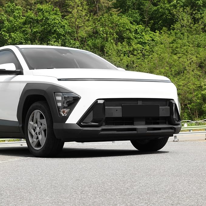 ABS Front Bumper Side Air Vent Cover Fog Light Lamp Decor Cover Front Bumper Middle Mesh Cover Compatible with Hyundai Kona 2024 2025 SX2 Accessories (Glossy Black Style)