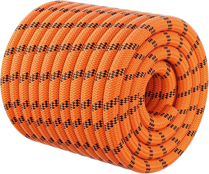 Double Braided Arborist Rigging Rope - 1/2 in X 120 ft 24 Strands Rappelling Outdoor Pulling Heavy Duty Polyester Bull Rope for Swing Tree Work Camping Rescue Hiking Logging - Orange