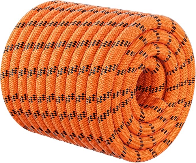 Double Braided Arborist Rigging Rope - 3/8 in X 100 ft 48 Strands Rappelling Outdoor Pulling Heavy Duty Polyester Bull Rope for Swing Tree Work Camping Rescue Hiking - Orange