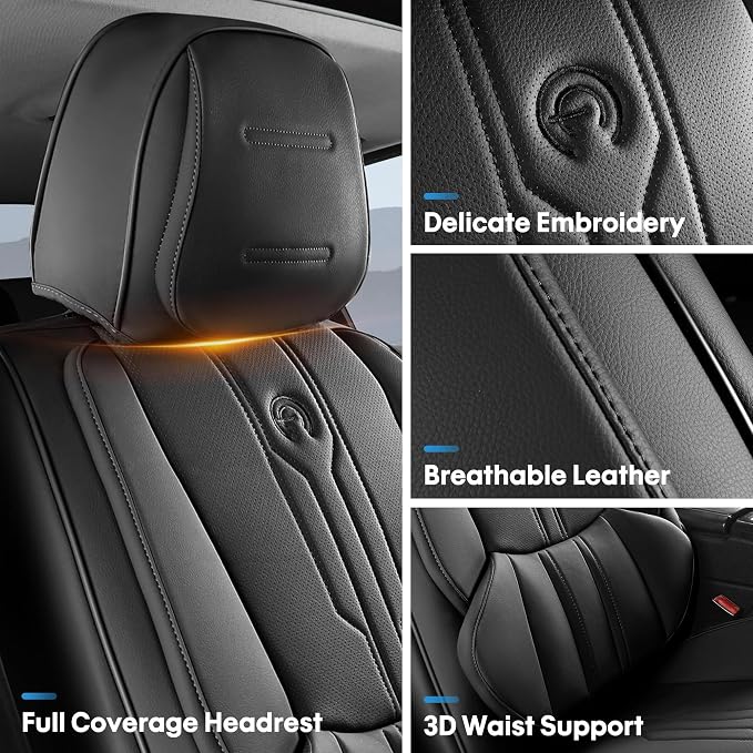 AOOG Seat Covers Custom Fit for Dodge Ram 1500/2500/3500 2002-2026 Faux Leather Seat Cover Set Compatible with Crew, Regular, Quad, Mega Cab, Waterproof Car Truck Cushions (Black, Flat, Full Set)