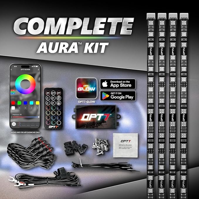 OPT7 Aura Pro Wheel Lights & Grille Lights LED Bundle Kit with App & Remote Control, Multicolor Modes, Music Sync Exterior Decor Accessories for Car Truck RV SUV