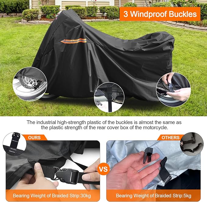 Motorcycle Cover All Season, Universal Waterproof Weather Sun Outdoor Protection Motorbike Cover, Scooter Shelter, Heavy-Duty Motorcycles Vehicle Cover, Fits Up to 96" Motors