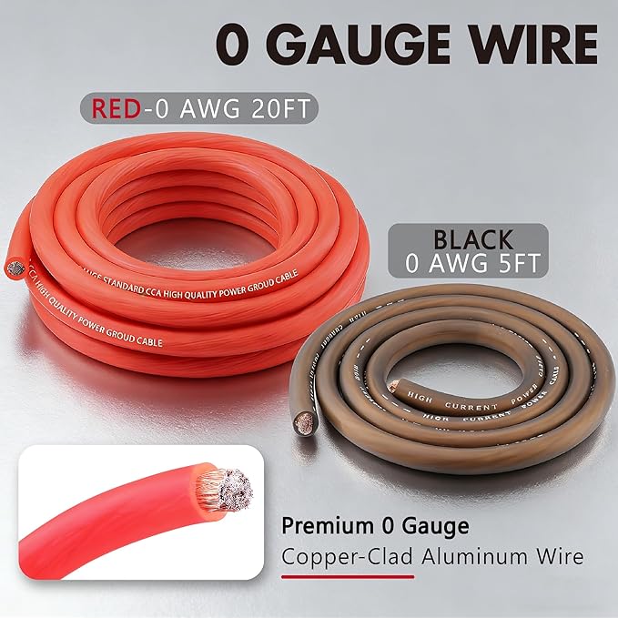 0 Gauge True Dual Amp CCA Wiring Kit - with 200A ANL Fuse, OFC RCA & 14 Gauge Speaker Wire | Complete Power/Ground Cables & Distribution Block for High-Performance Car Audio