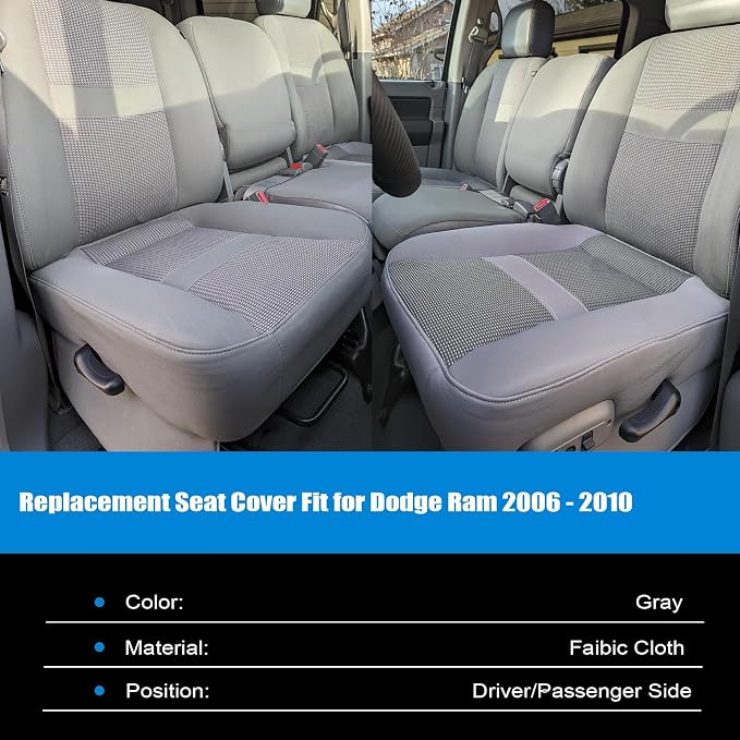 Priprilod Gray Front Driver & Passenger Side Bottom & Top Lean Back Replacement Cloth Seat Cover Compatible with Dodge Ram 2500 3500 4500 5500 2006 2007 2008 2009 2010