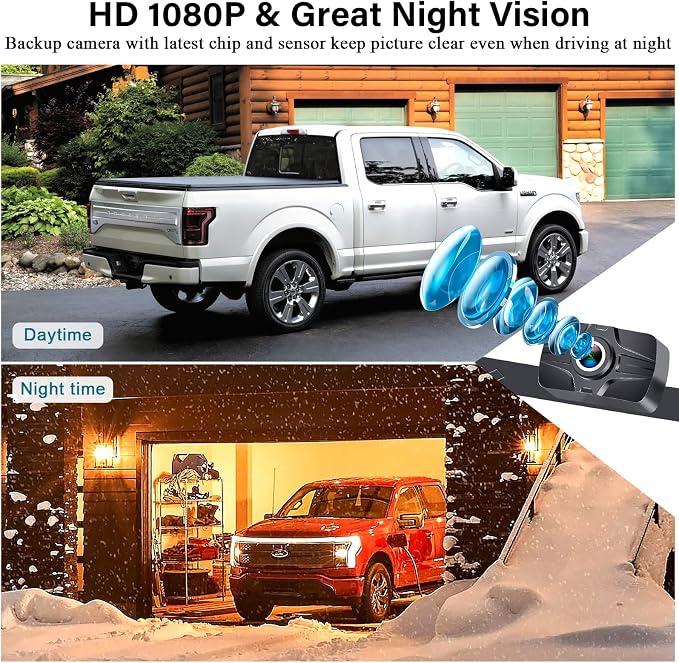 Backup Camera 7-Inch Monitor Truck: 2K USB Plug-Play Easy Set up No Glare-Led Lights Car Rear View Camera Clear Night Vision Reverse Camera DIY Parking Line - AMTIFO A23