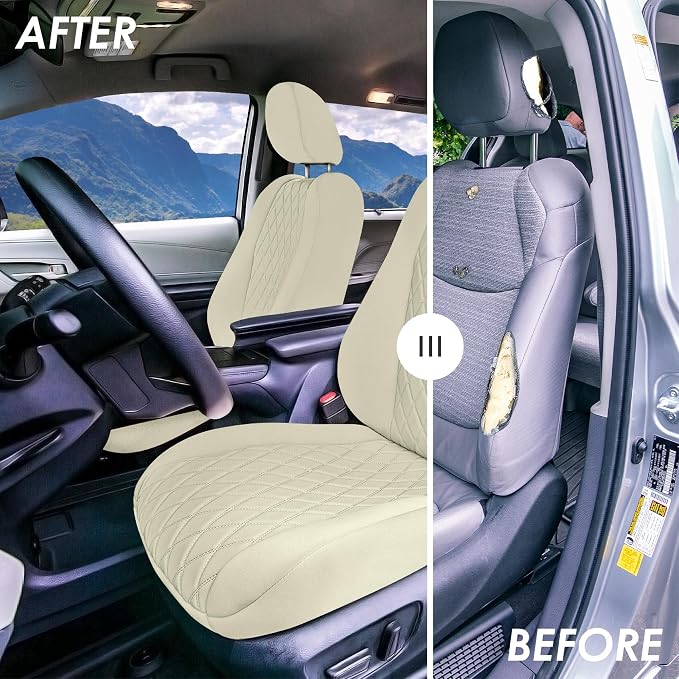 FH Group Custom Fit Car Seat Covers Specifically Made for Toyota Sienna 2021-2024, Solid Beige Ultraflex Neoprene Front Set Automotive Seat Covers, 7-8 Seater SUV Seat Covers, Toyota Accessories