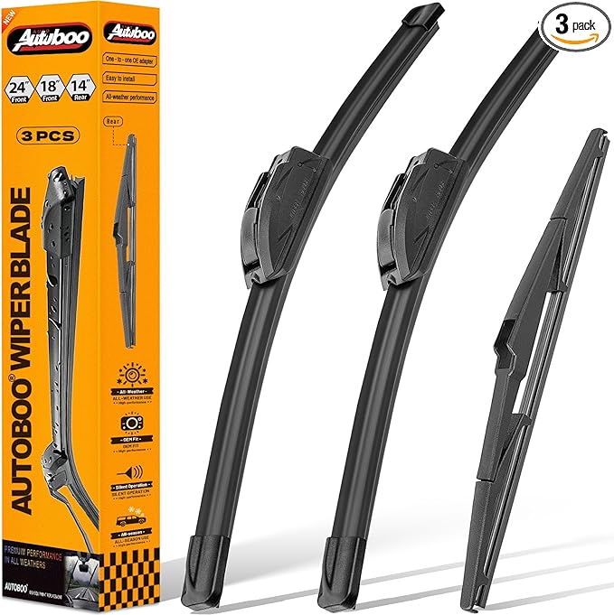 AUTOBOO 24"+18" Windshield Wipers with 14" Rear Wiper Blade Replacement for Hyundai Santa Fe 2012 2011 2010 2009 208 2007 Mazda CX5 CX-5 2013 2014 2015 2016 -Original Factory Quality (Pack of 3)
