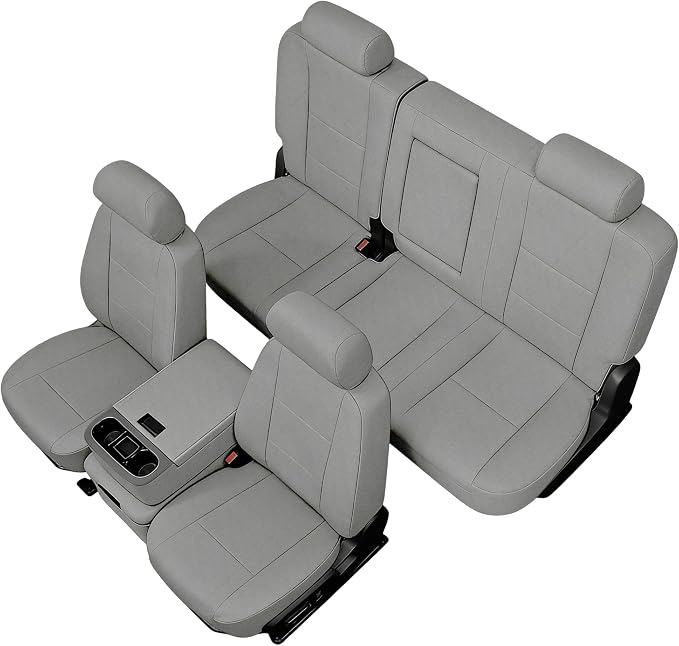 Seat Covers for Chevy Silverado & GMC Sierra 1500/2500HD 2007-2013 Heavy Duty Cloth Protector Interior Accessories，Waterproof & Machine Washable-Gray (Front & Rear)