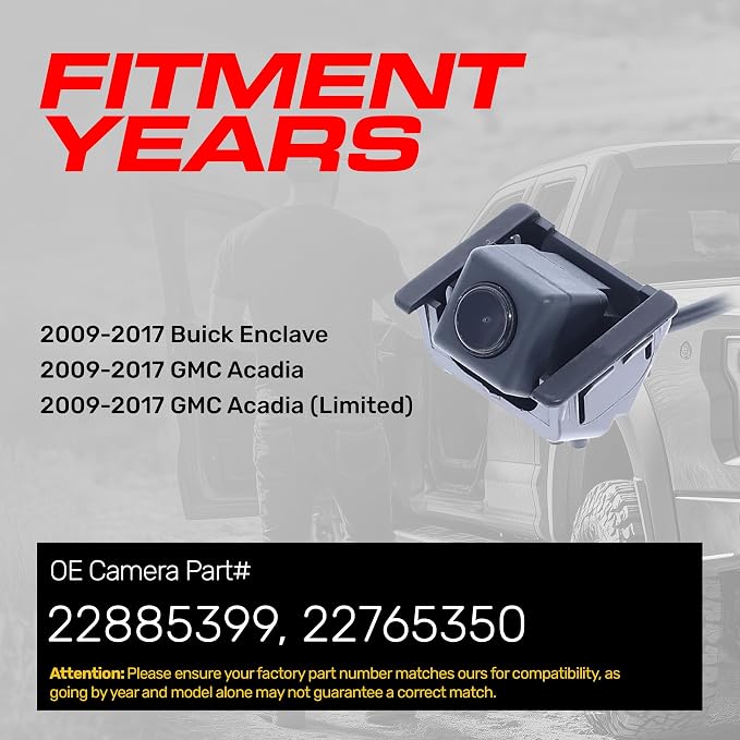 Master Tailgaters Replacement for Buick Enclave (2009-2017) / GMC Acadia + Acadia Limited (2009-2017) Backup Camera OE Part # 22765350, 22885399