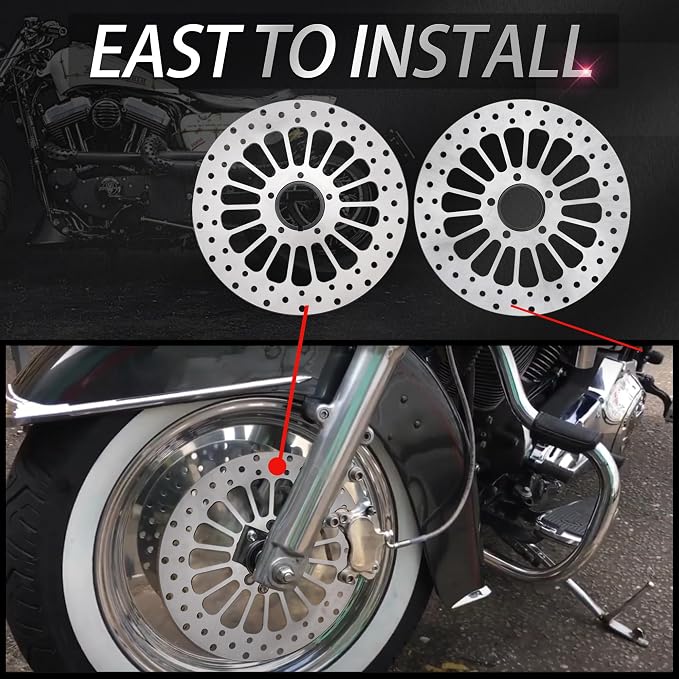 11.5'' Front Rear Brake Dsic Rotor Kit 2PCS Compatible with Harley Sportsters Davidson Softail Dyna Early Super Glide Motorcycle, Update 420 Stainless Steel Rotor Motorcycle Brake Disc