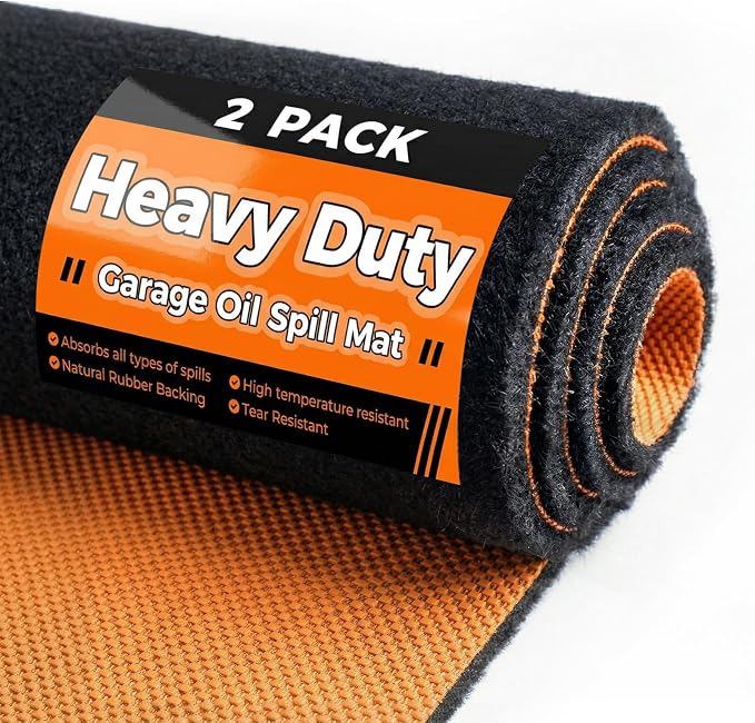 2-Pack Heavy Duty Oil Spill Mat, 1/4" Thick, Garage Floor Mat for Under Car, 64" X 32", Waterproof, Rubber Backing Protects Floor, Reusable, Absorbs All Types of Spills, Oil Absorbent Pads