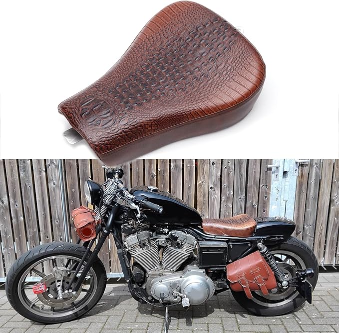 Brown Crocodile Motorcycle Solo Seat Front Driver Cushion Compatible with Harley Sportster Forty XL1200 883