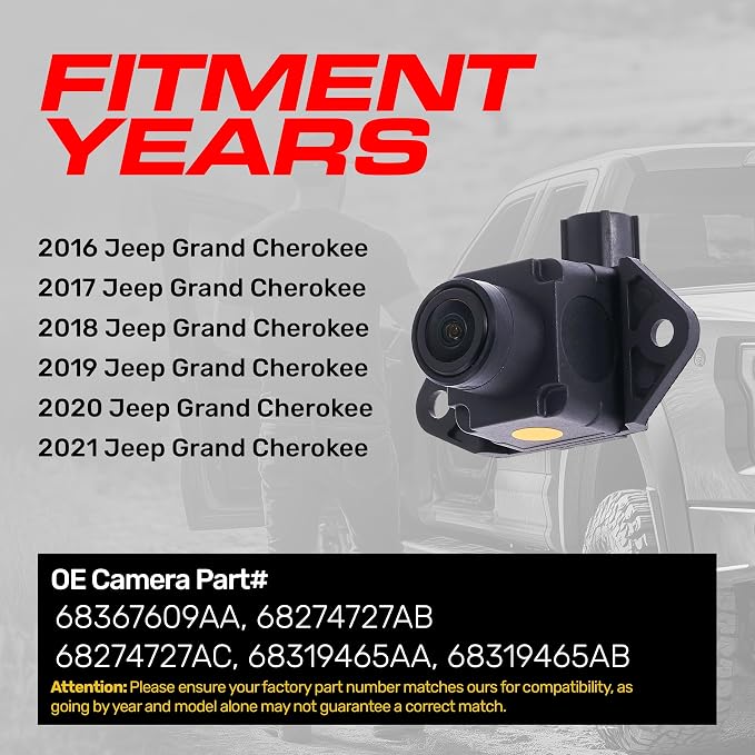 Master Tailgaters Replacement for Jeep Grand Cherokee (2016-2021) Backup Camera OE Part # 68367609AA, 68274727AB, 68274727AC, 68319465AA, 68319465AB