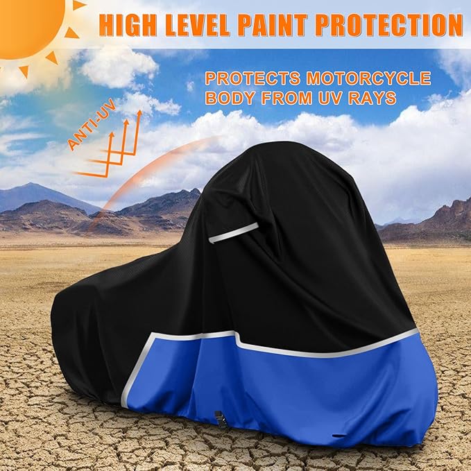Waterproof Motorcycle Cover Compatible with Harley Davidson Electra Glide/Road King/Street Glide/CVO Road Touring Without Trunk Models, 420D Oxford Cloth Cover for Snow Rain Dust Protection