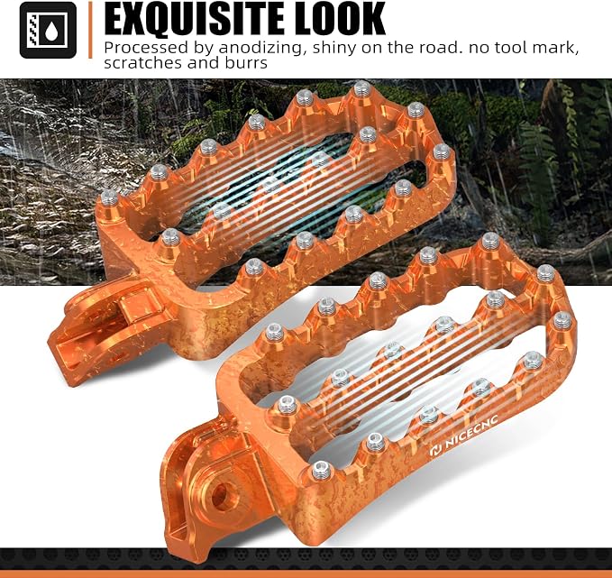 NICECNC Flat Foot Pegs Footpeg Compatible with 390 Adventure 2020 2021 2022 2023 2024, Foot Pedals, Anodization, CNC-machined, Orange
